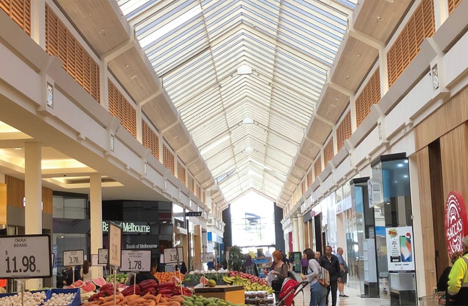 R SkyLite 20 XTRM Reflective window film installed on a shopping centre skylight